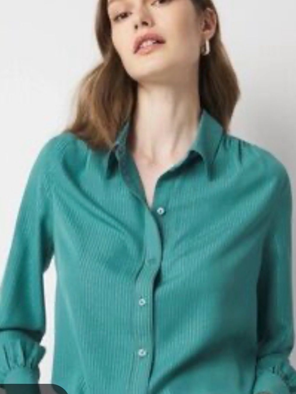 WHBM Teal Long-Sleeve Button-Up Shirt, metallic stripes - Women's Large